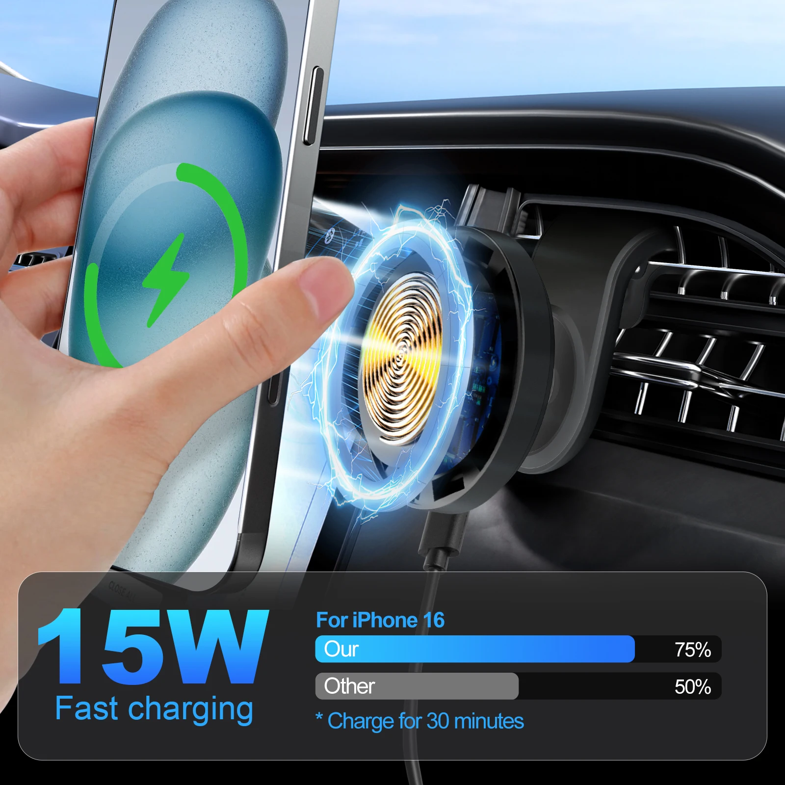 15W Magnetic Car Wireless Charger - Image 2