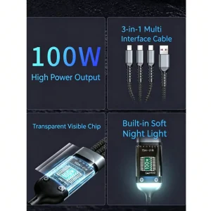 100W 3-in-1 Fast Charging Cable - Thumbnail Image 6
