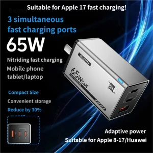 65W 3-Port GaN USB-C Charger - Thumbnail Image 3