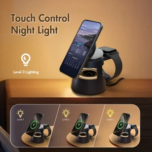 5-in-1 Strong Magnetic Wireless Charging Station 15W BT Speaker Night Light Fast Charger for iPhone 17 16 15 Watch Earphone - Thumbnail Image 5