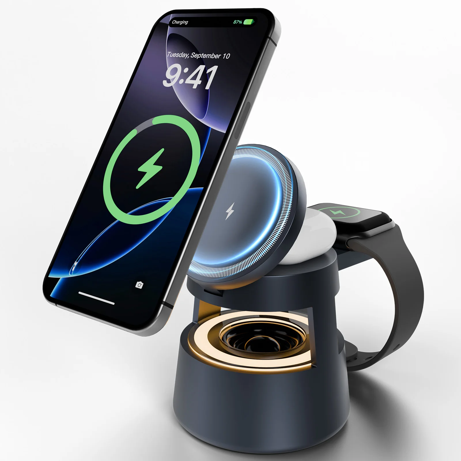 5-in-1 Strong Magnetic Wireless Charging Station 15W BT Speaker Night Light Fast Charger for iPhone 17 16 15 Watch Earphone - Image 6