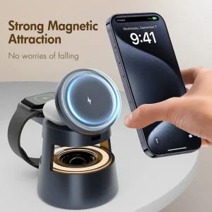 5-in-1 Strong Magnetic Wireless Charging Station 15W BT Speaker Night Light Fast Charger for iPhone 17 16 15 Watch Earphone - Thumbnail Image 2